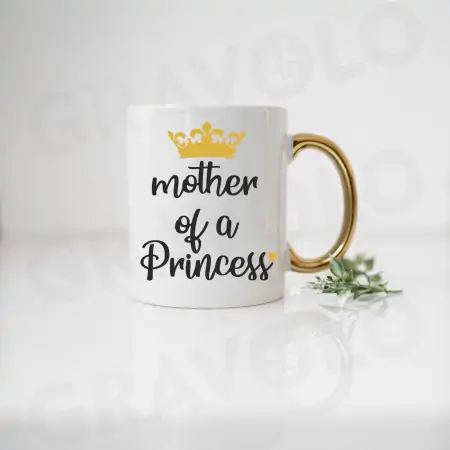 Cani Personalizate - Cana alba cu maner auriu "Mother of a Princess"