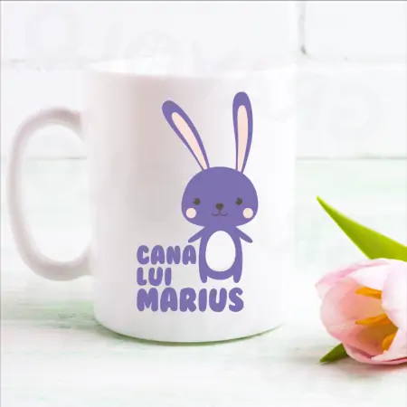 Cana alba personalizata "Cana lui Marius" iepurasul de Paste [0]
