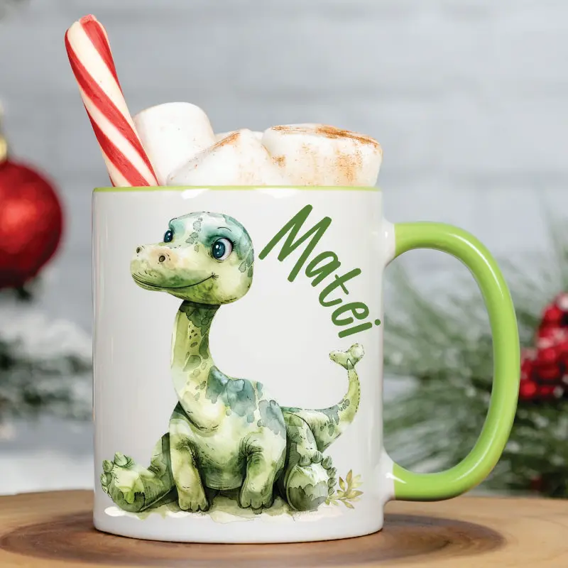 Cana Personalizata cu Nume Model Dinozaur Verde