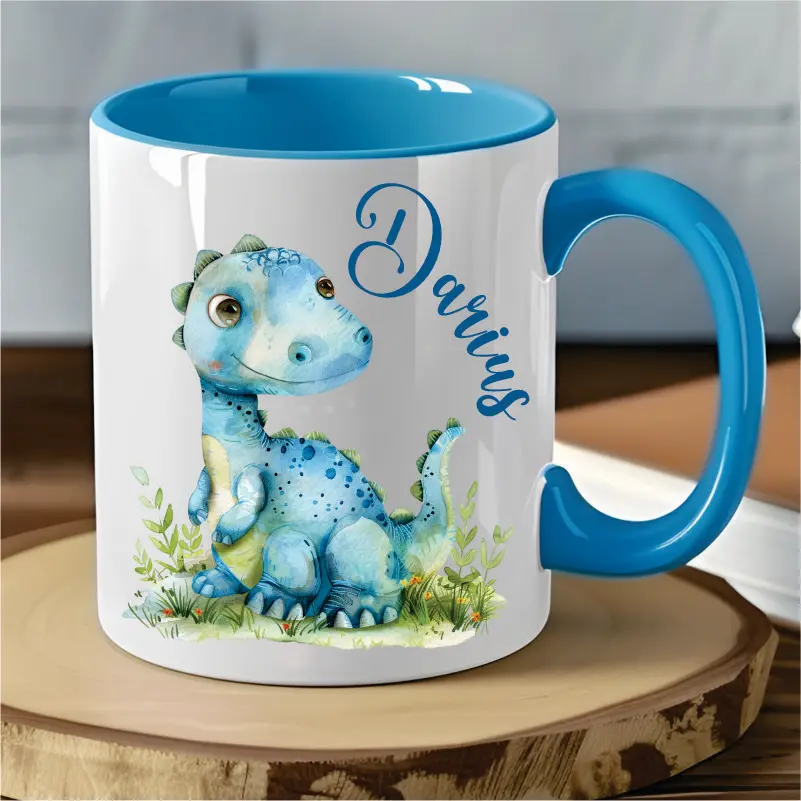 Cadouri Copii - Cana-Personalizata-cu-Nume-Model-Dinozaur-Albastru