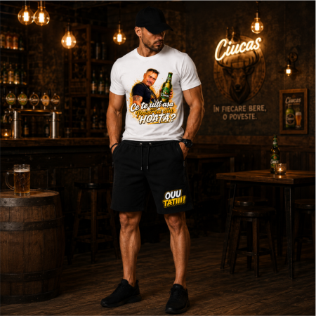 Compleu Personalizat „De ce te uiți pe brațele alea BRABUS?” – Tricou și Pantaloni Scurți | Colecția OUU TATIII [2]