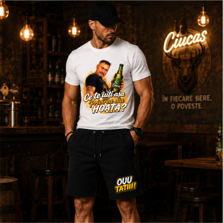 Compleu Personalizat „De ce te uiți pe brațele alea BRABUS?” – Tricou și Pantaloni Scurți | Colecția OUU TATIII [1]
