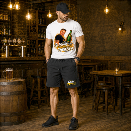 Compleu Personalizat „De ce te uiți pe brațele alea BRABUS?” – Tricou și Pantaloni Scurți | Colecția OUU TATIII [1]