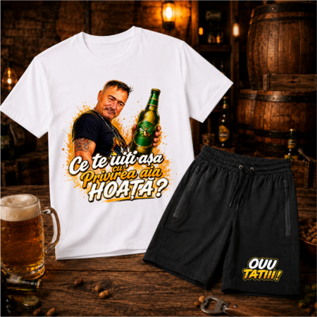Ouu Tatii - Compleu Personalizat „De ce te uiți pe brațele alea BRABUS?” – Tricou și Pantaloni Scurți | Colecția OUU TATIII
