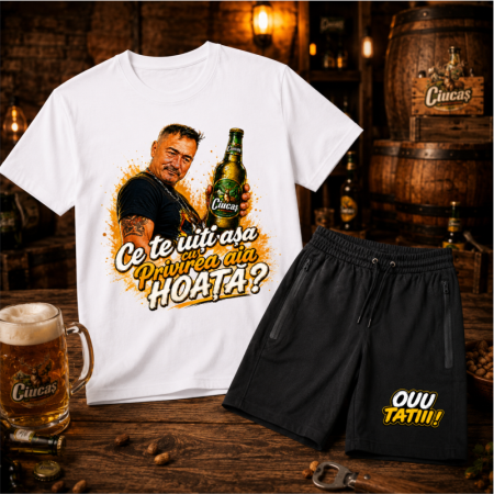 Produse Oou Tati - Compleu Personalizat „De ce te uiți pe brațele alea BRABUS?” – Tricou și Pantaloni Scurți | Colecția OUU TATIII