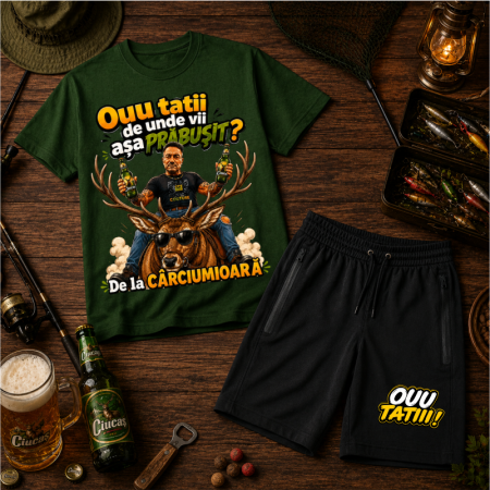 Produse Oou Tati - Compleu Personalizat „Ouu Tatii! De unde vii așa PRĂBUȘIT? – De la Cârciumioară” – Tricou și Pantaloni Scurți | Colecția OUU TATIII