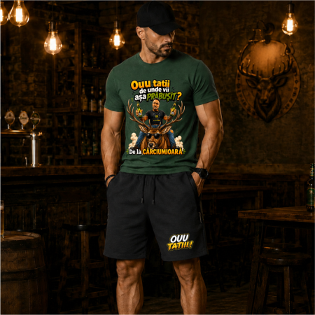 Compleu Personalizat „Ouu Tatii! De unde vii așa PRĂBUȘIT? – De la Cârciumioară” – Tricou și Pantaloni Scurți | Colecția OUU TATIII [1]