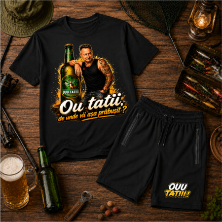 Cadouri personalizate - Compleu Personalizat „Ouu Tatii! De unde vii așa PRĂBUȘIT?” – Tricou și Pantaloni Scurți | Colecția OUU TATIII