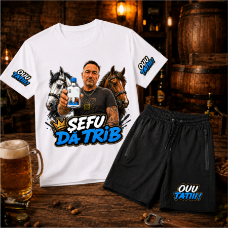 Ouu Tatii - Compleu Personalizat „ȘEFU' DA' TRIB” – Tricou și Pantaloni Scurți