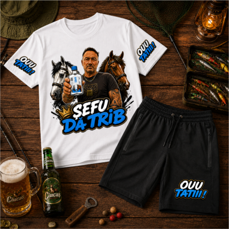 Produse Oou Tati - Compleu Personalizat „ȘEFU' DA' TRIB” – Tricou și Pantaloni Scurți | Colecția OUU TATIII