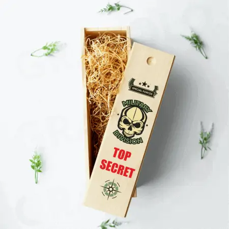 Cutii de vin personalizate -  Cutie lemn personalizata pentru sticle "TOP SECRET, ARMY"