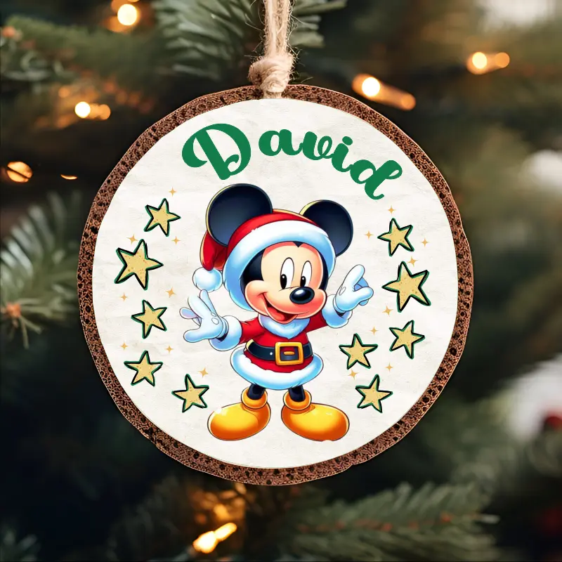 Articole de Craciun - glob-de-craciun-din-lemn-personalizat-cu-nume-model-micky-mouse