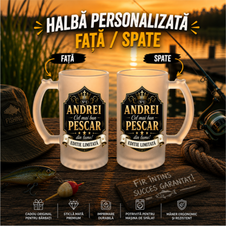 Halbă de Bere Mată Personalizată – Cel Mai Bun Pescar din Lume | Cu Nume Personalizat [1]