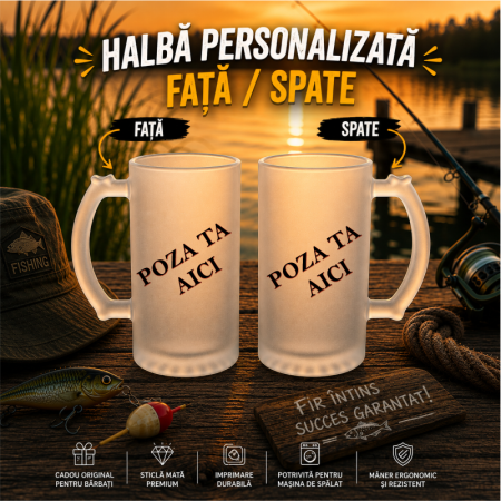 Cadouri personalizate - Halbă de Bere Personalizată Față/Spate – Colecția OUU TATIII | Sticlă Mată Premium 500 ml