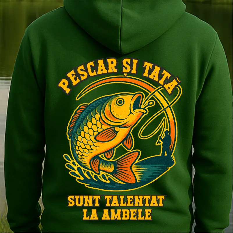 Hanorac Pescuit - Hanorac personalizat Pescar & Tata – Sunt Talentat la Ambele – cadou tată pescar – Gravolo.ro