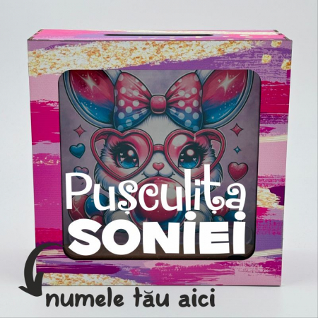 Cadouri de Paște - pusculita-de-paste-cu-iepuras-roz-personalizata-cu-nume