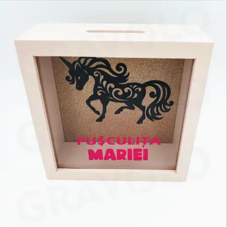 Pusculita "Unicorn negru glitter" personalizata cu nume [2]