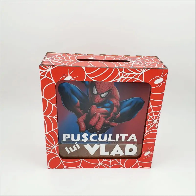 Pusculite personalizate - Pusculita-Personalizata-Rosie-cu-tematica-Spiderman