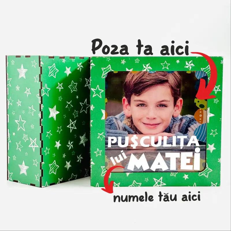 Cadouri de Paște - pusculita-verde-personalizata-cu-poza-si-nume