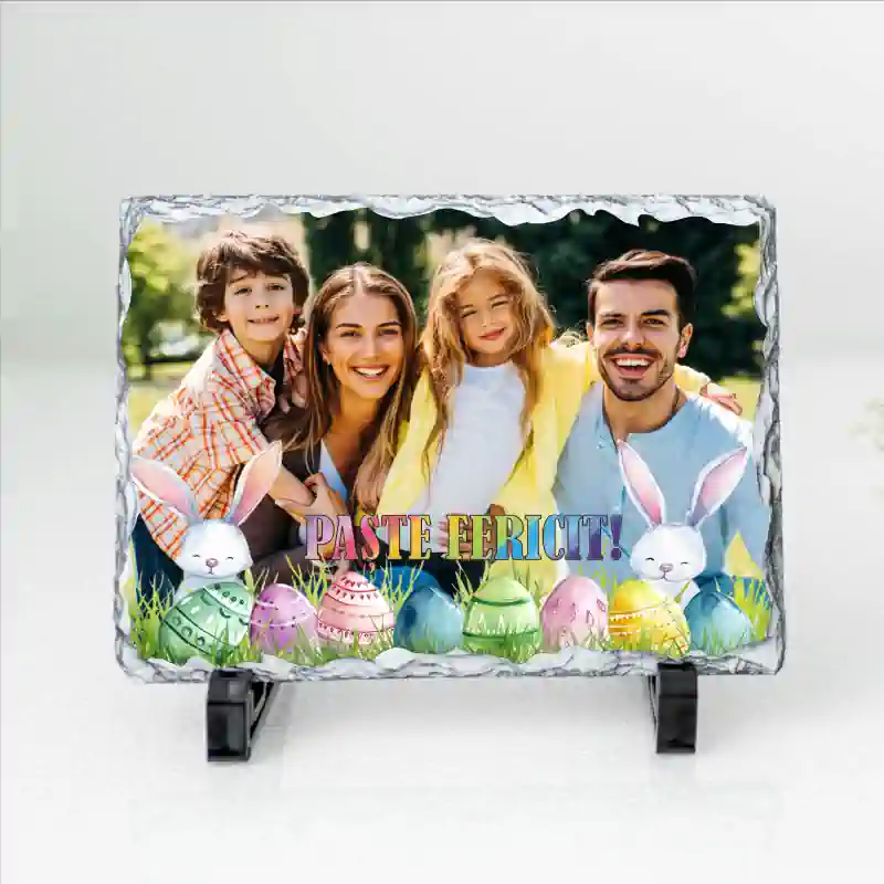 Rame foto personalizate - Rama-foto-din-ardezie-personalizata-cu-poza–model-Paste-Fericit
