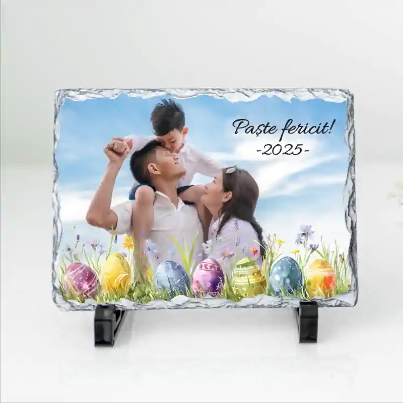 Rame foto personalizate - Rama foto personalizata, ardezie (piatra naturala) model "Paste Fericit"
