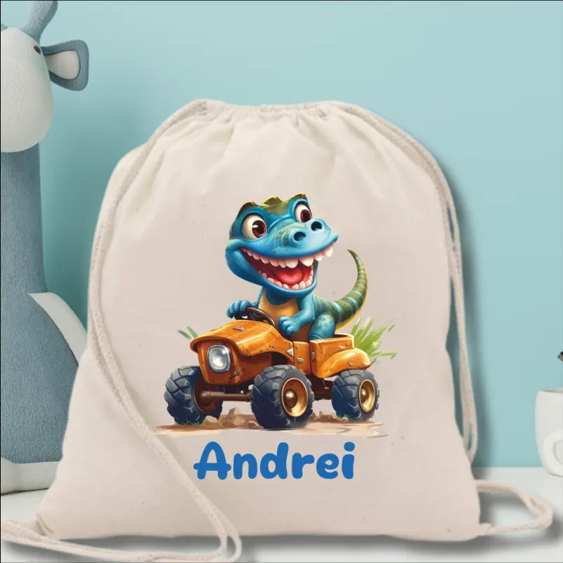 Back to School - Rucsac-gradinita-personalizat-cu-nume-pentru-baieti-Dinozaur-Albastru