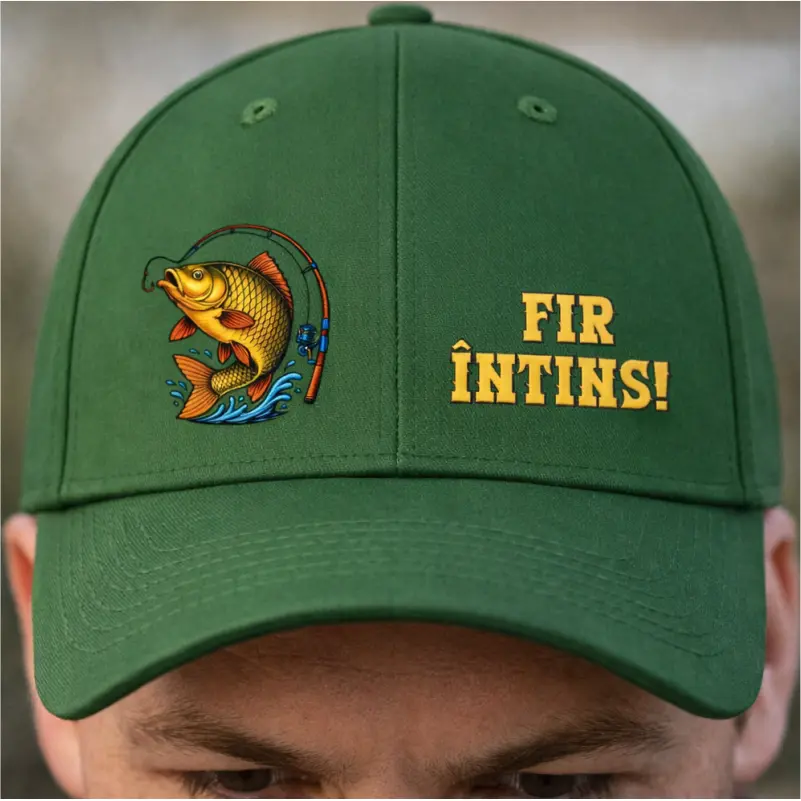 Cadouri pentru pescari - Sapca-verde-personalizata-pentru-pescari-Fir-intins