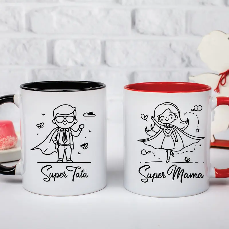 Cadouri pentru Mama - Set-2-Cani-Cuplu-Personalizate-cu-Super-Mama-Super-Tata