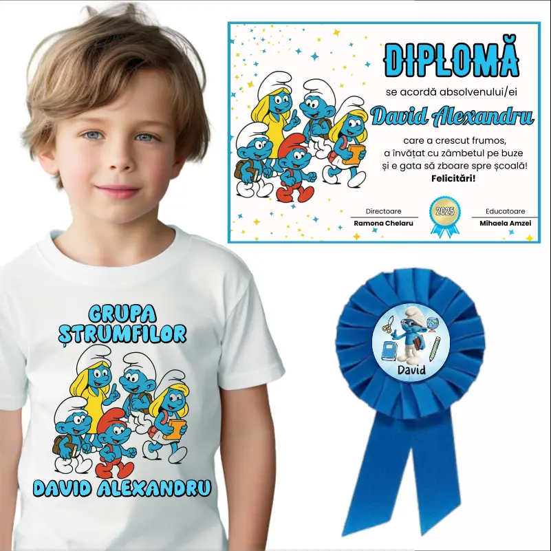 Absolvire Gradinita - set-absolvire-personalizat-grupa-strumfilor