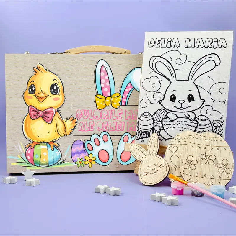 Cadouri de Paște - Set-pictura-creativ-pentru-copii–cadou-personalizat-de-Paste-cu-nume