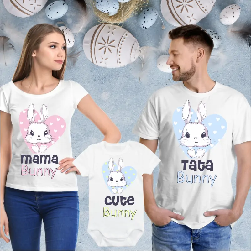 Tricouri Paste Familie - Set-de-tricouri-pentru-Paste-model-Cute-Bunny-1