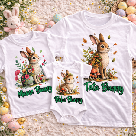 Tricouri Paste Familie - Set-de-tricouri-pentru-Paste-model-Cute-Bunny-1