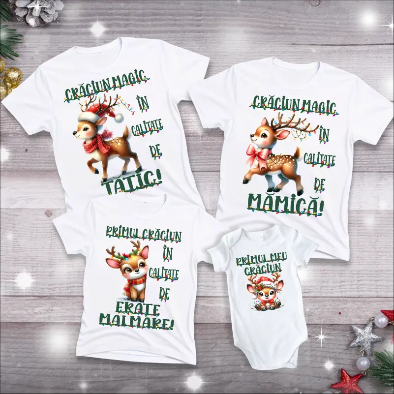 Cadouri de Craciun - Set-de-tricouri-Primul-Craciun-in-calitate-de-tatic-mamica-frate-mai-mare-si-bebe-model-reni-1