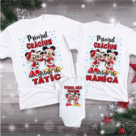 Pentru parinti - Set-de-tricouri-Primul-Craciun-in-calitate-de-tatic-mamica-si-bebe-model-Mickey-1