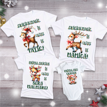 Set Craciun familie - Set-de-tricouri-Primul-Craciun-in-calitate-de-tatic-mamica-sora-mai-mare-si-bebe-model-reni-1