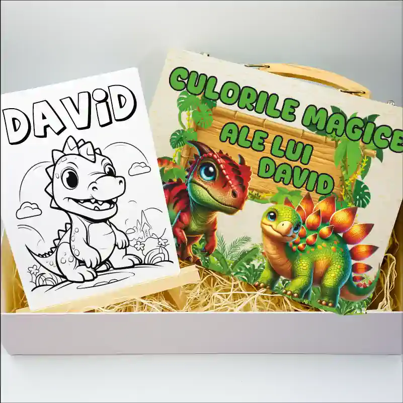 Cadouri de Craciun Pentru Copii - Set pictura si desen personalizat cu dinozauri