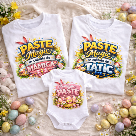 Ocazii - Set-tricouri-familie-personalizate-Paște-Mamă-Tată-și-Bebe-Paște-Magic