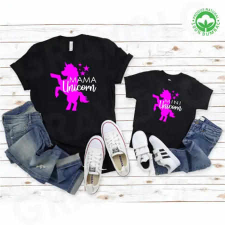 Set tricouri personalizate pentru mama si fiica "mama unicorn, mini unicorn" [0]