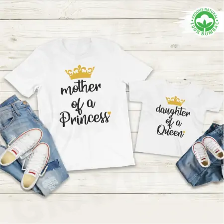 Set tricouri personalizate pentru mama si fiica "mother of a Princess, daughter of a Queen"  [1]