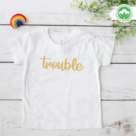 Set tricouri personalizate pentru mama si fiica "nobody loves trouble as much as me" text auriu [5]