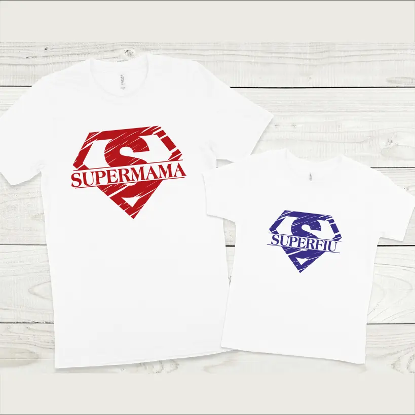 Set tricouri personalizate pentru mama si fiu "Supermama, Superfiu" [0]