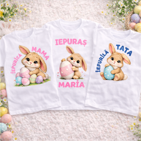 Tricouri Paste Familie - set-tricouri-personalizate-pentru-mama-tata-si-copil-tata-iepurila-mama-iepurica-iepuras-maria