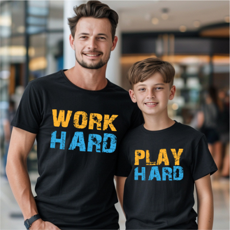 Cadouri pentru Tata - Set-tricouri-personalizate-pentru-tata-si-fiu-Work-Hard-Play-Hard