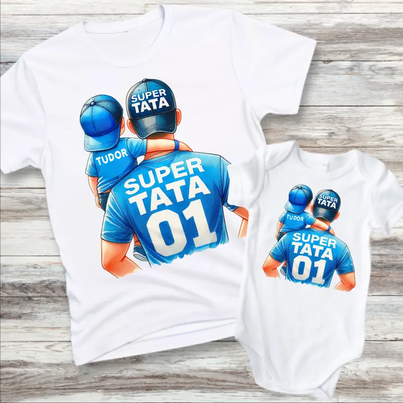 Set tata si fiu - set-tricouri-tata-fiu-personalizat-cu-nume-model-super-tata