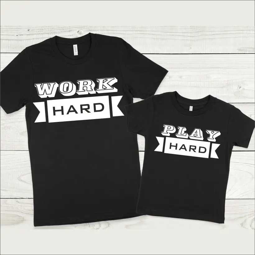 Set tricouri personalizate pentru tata si fiu "Work Hard, Play Hard" [1]
