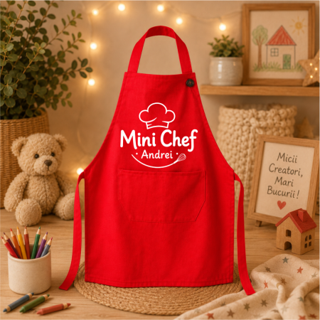 Sorturi Personalizate - Șorț Personalizat pentru Copii „Mini Chef” cu Nume – Cadou pentru Micii Bucătari
