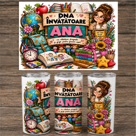 Cadouri personalizate - Termos personalizat pentru învățătoare – cadou cu nume „DNA Învățătoare”