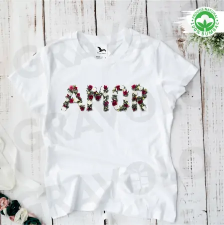 Tricou alb personalizat: "AMOR" floral (damă) [0]