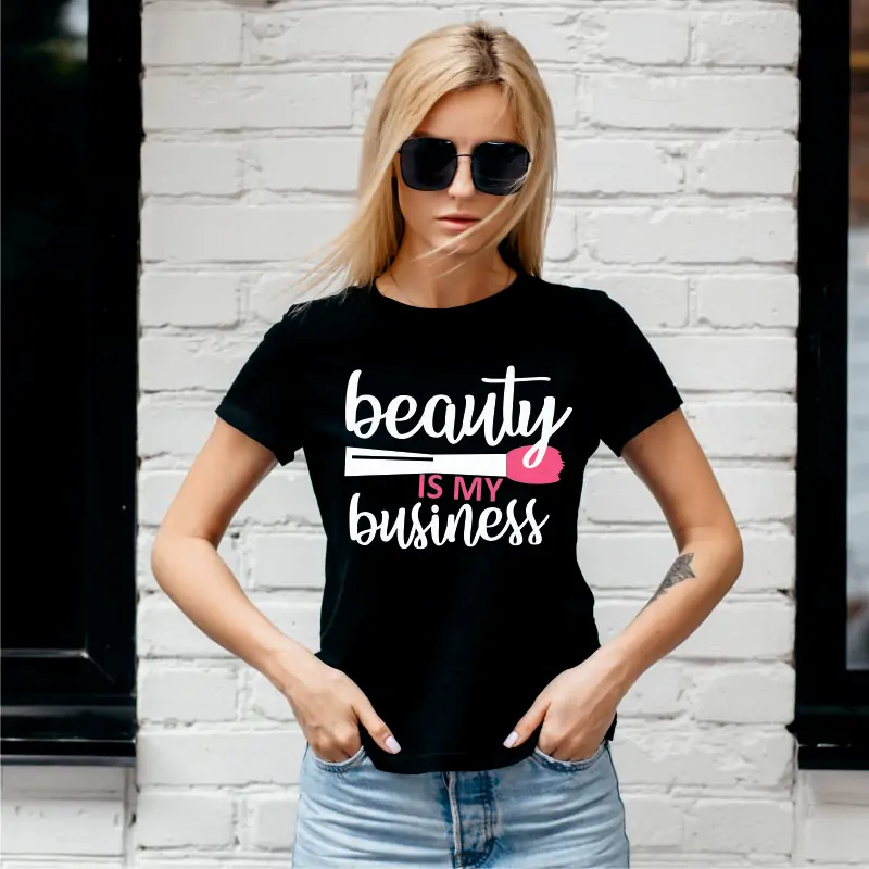 Tricou alb personalizat: "Beauty is my business" (damă) [2]