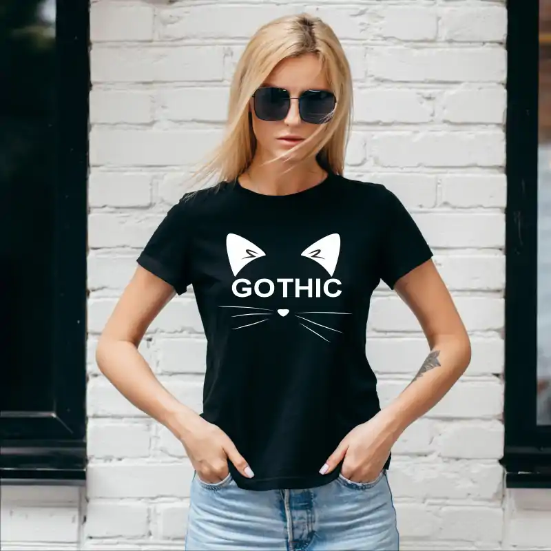 Tricou alb personalizat: "gothic" cat (damă) [1]